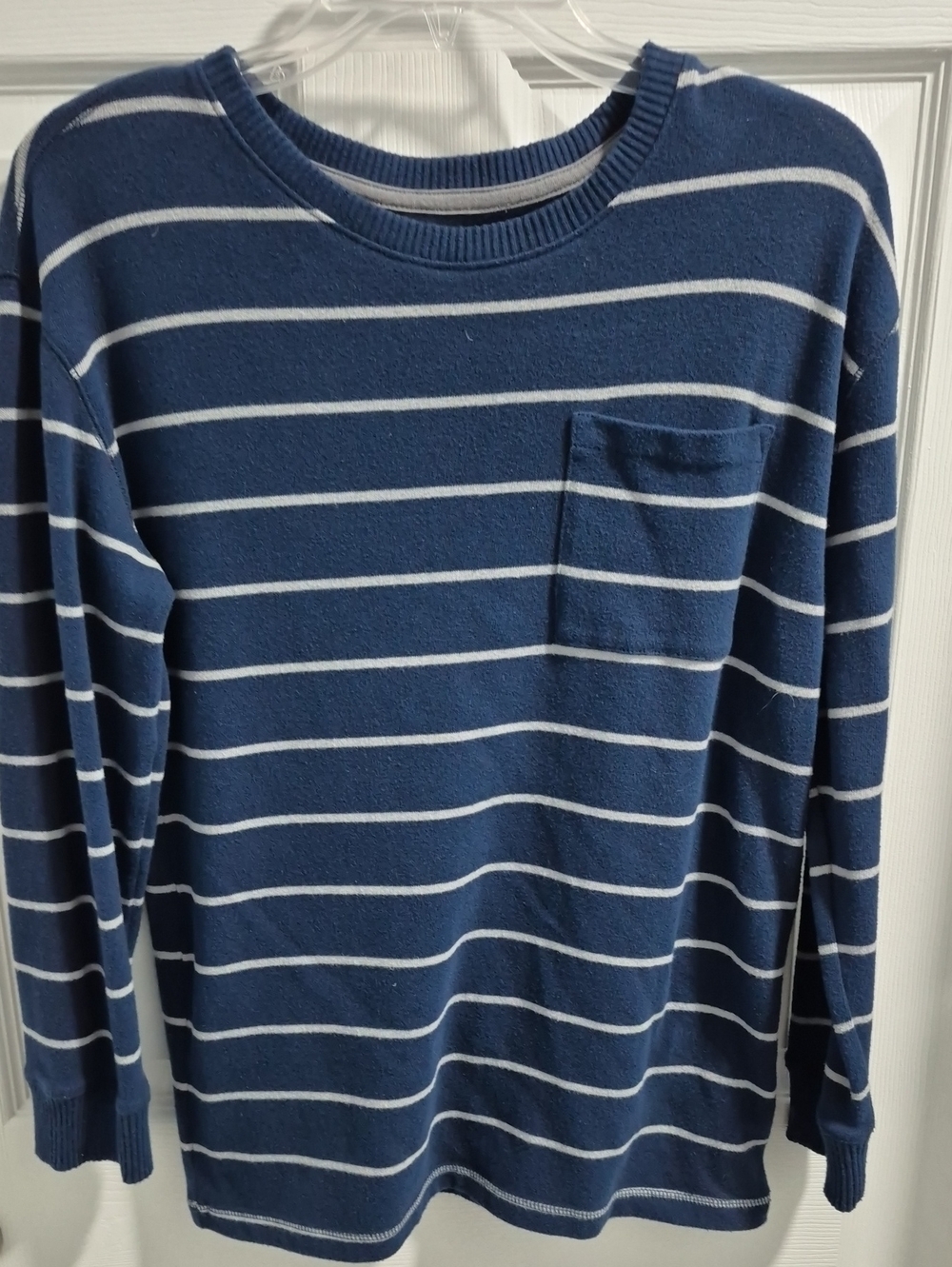 Old Navy Blue and White Striped Scoopneck Sweater with Pocket